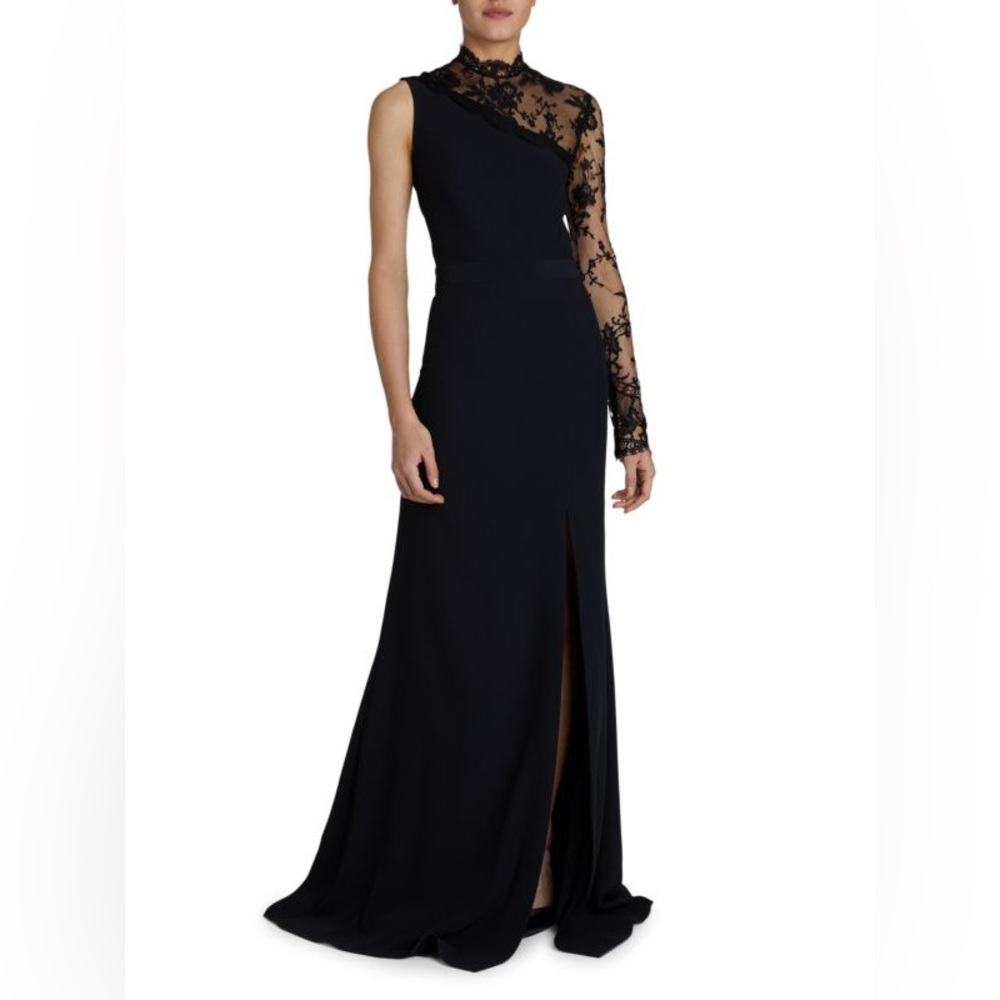 Alexander McQueen One Shoulder Lace Gown Black Authentic Size US 6 Womens